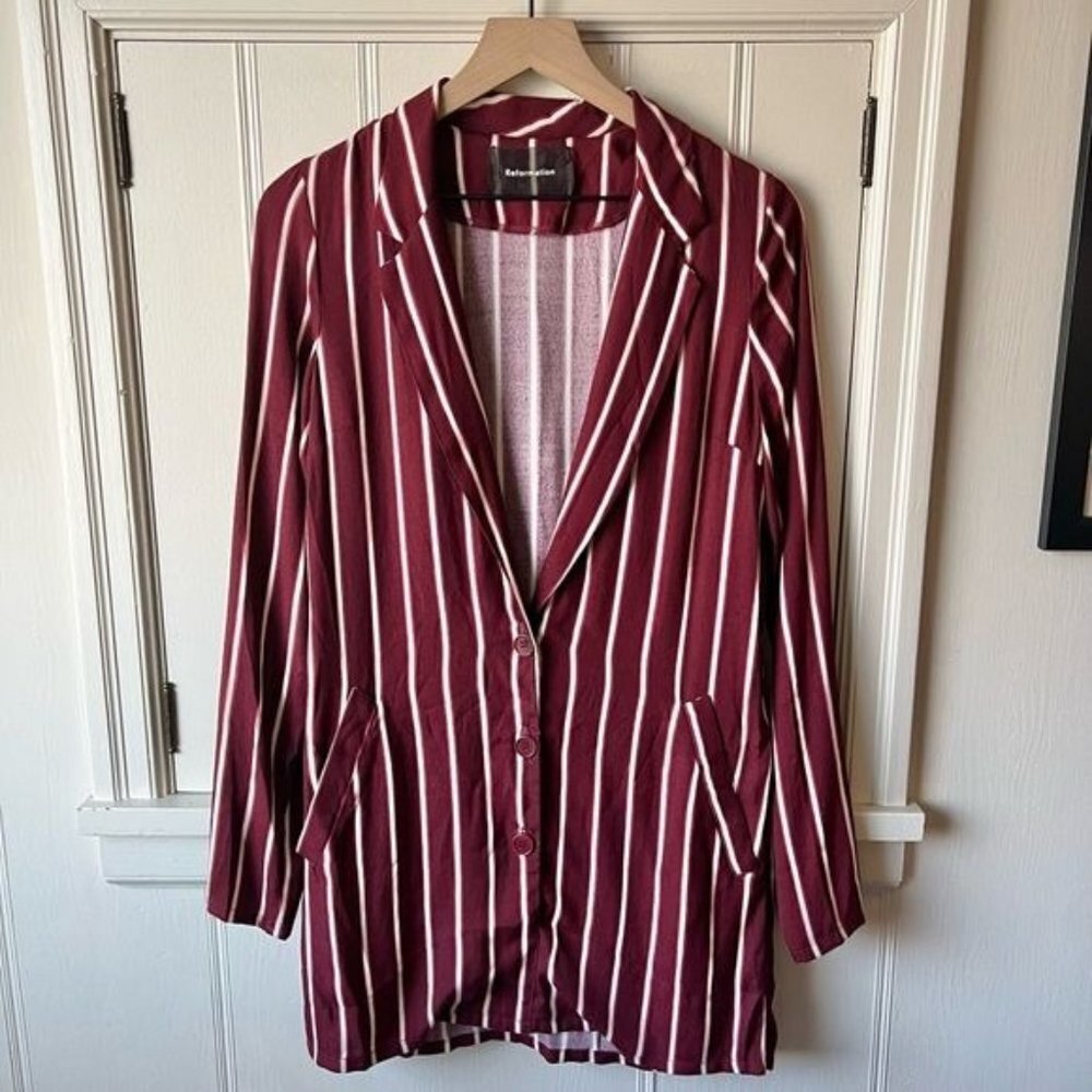 Reformation Kismet Maroon Striped Blazer Dress